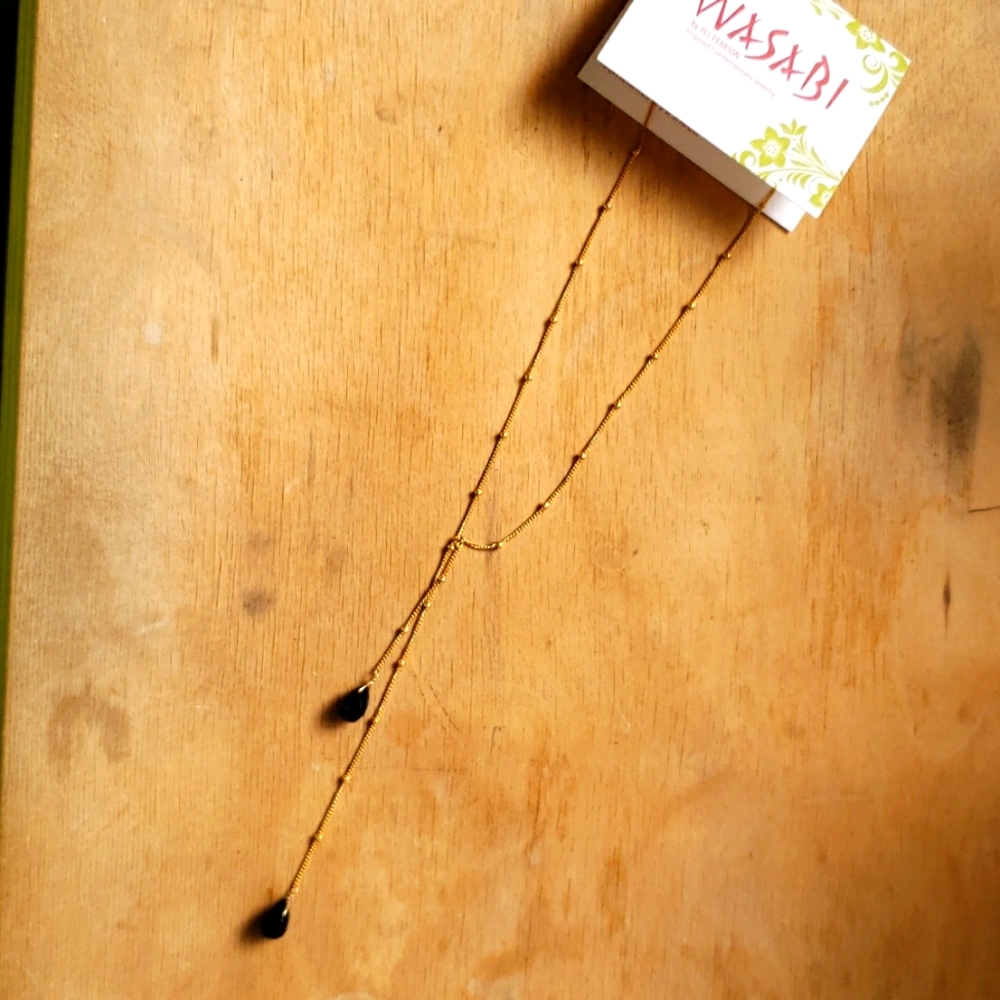Gold filled onyx bead Lariat necklace -